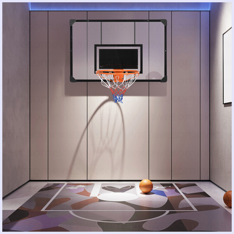 Panier de basket mural avec panneau incassable 45 po x 29 po, rebord durable et filet résistant aux intempéries pour une utilisation intérieure et extérieure