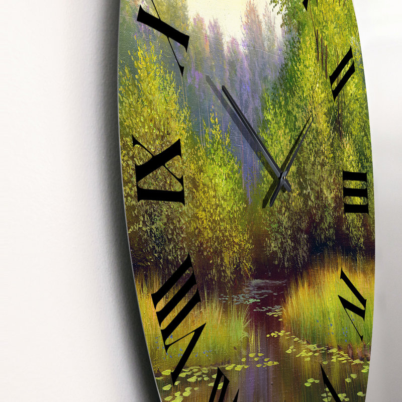 Beautiful Summer River Green Landscape I - Horloge murale, Petit