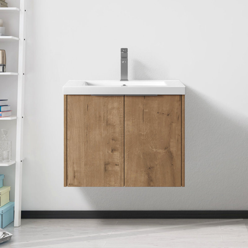 Armoire de salle de bain avec lavabo, portes à fermeture douce, conception à fixation flottante