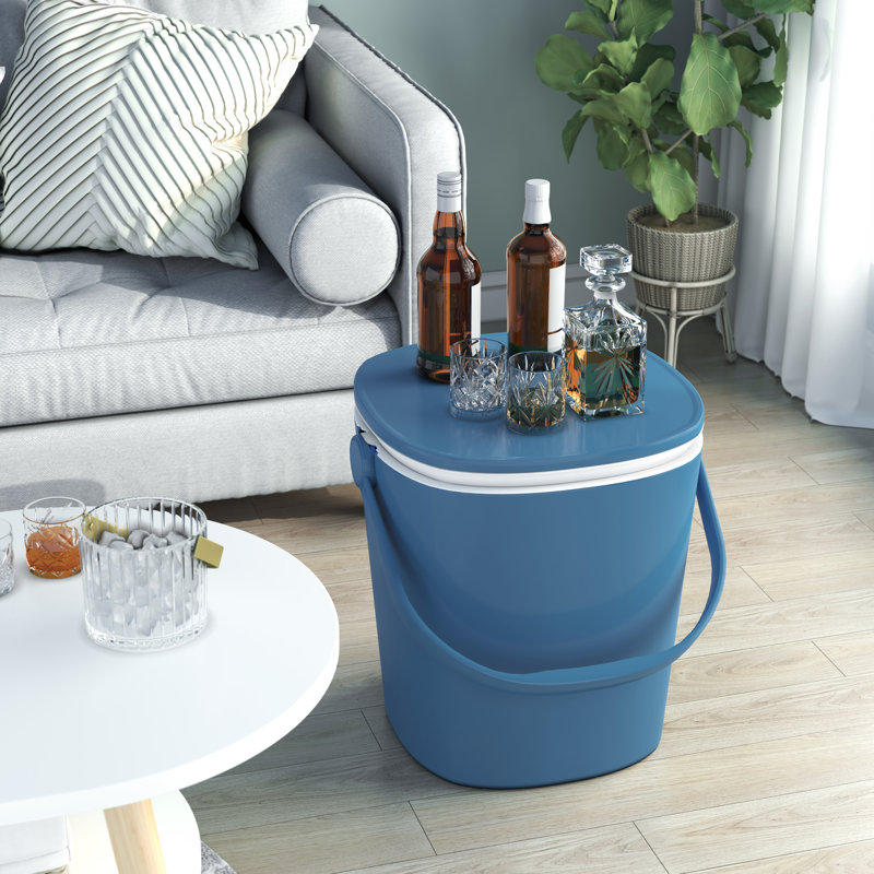 SHAREWIN Patio Ice Cooler bar Table, 15-Can Multifunctional Outdoor Side Table with Snack Tray, Hidden Bottle Opener & Food Clips, Lightweight for Indoor/Patio Use, Camping, Poolside, Party