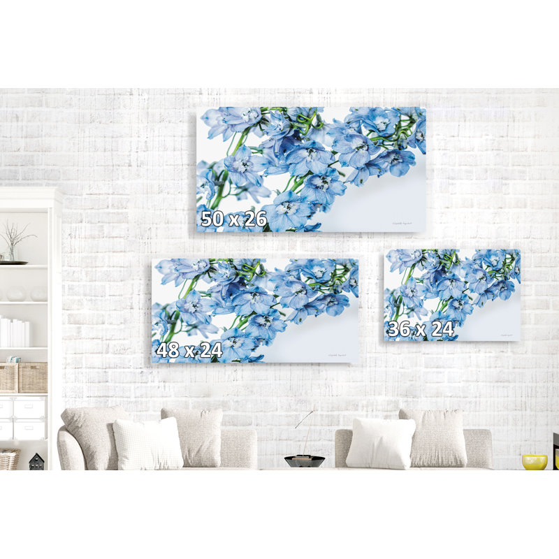 Fleurs de Delphinium, floral, bleu, vert, sur blanc, H 24 po x l 36 po x P 1,5 po