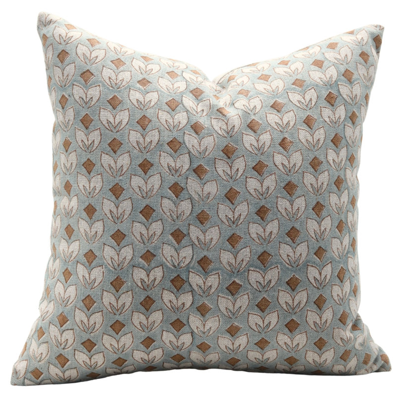 Coussin décoratif en lin imprimé à la main par Fabcline, H 26 po x l 26 po, Carré