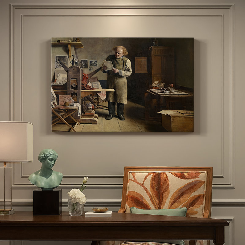 Le graveur (De graveur) -Henri de Braekeleer-Toile tendue avec châssis-c. Fin du 19e siècle, 18 x 27
