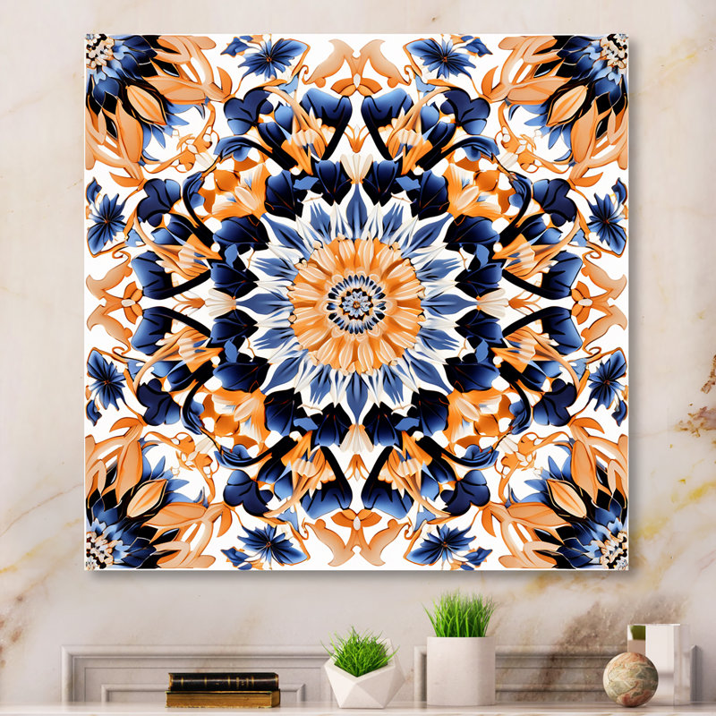 Yellow And Blue Tiles In Greece IV - Abstract Tile Metal Wall Art, 16" H x 16" W x 1" D
