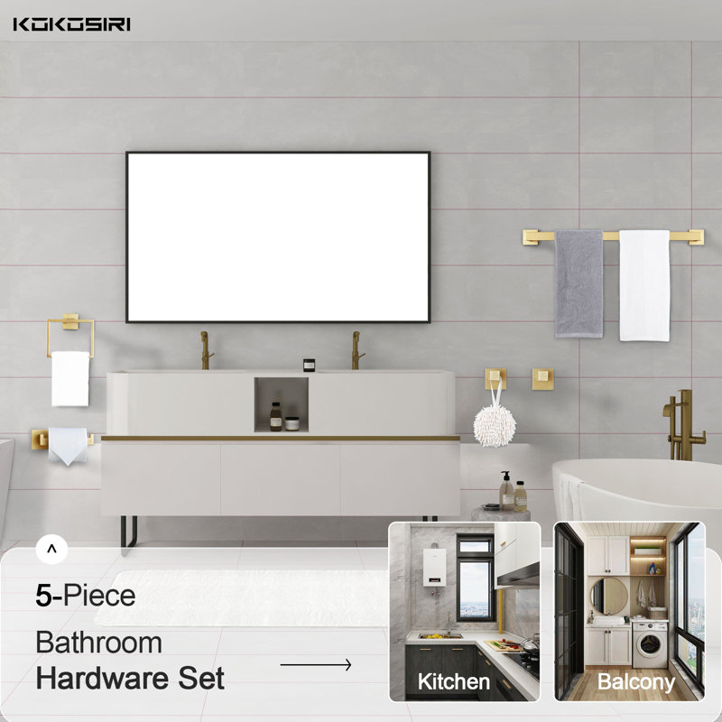5 - Piece Bathroom Hardware Set, Brushed Gold