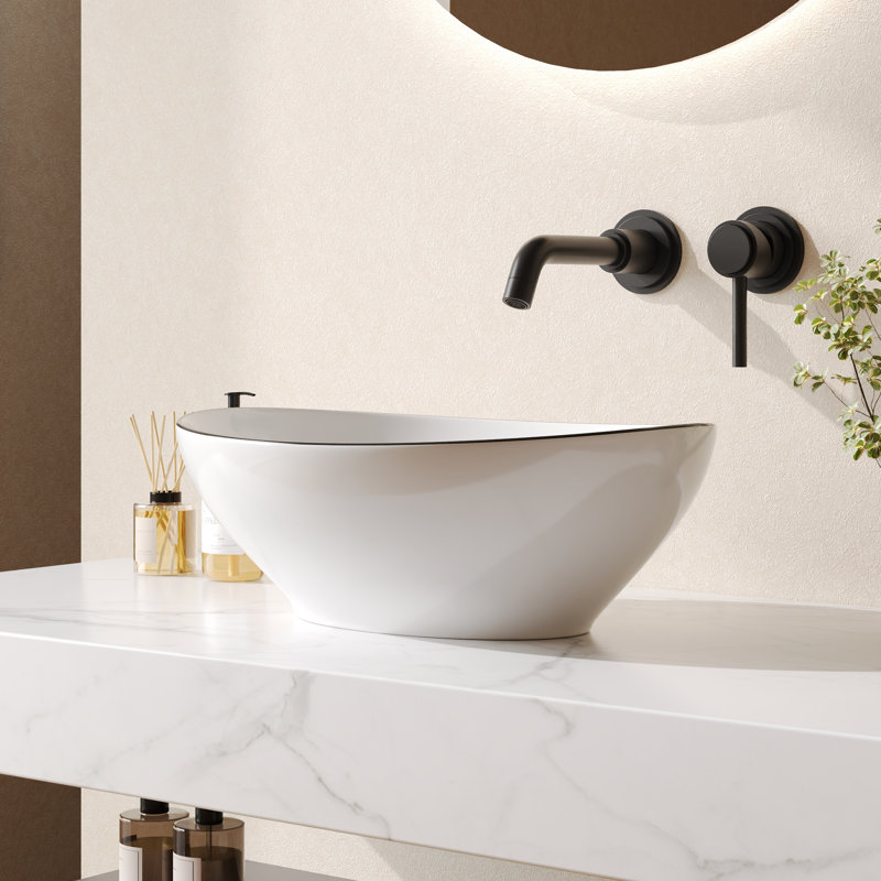 Lavabo de salle de bain vasque ovale DeerValley, Blanc/Noir, 16" H x 13" W x 4.53" D