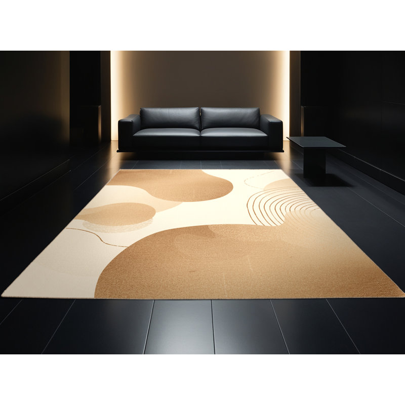 Soft Plush Cropsey Eclectic Abstract Area Rug in Beige – Beige Binding, 3' Round