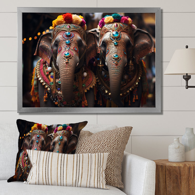 Art asiatique, éléphants thaïlandais I, reproduction d'art sur toile, H 24 po x l 32 po x P 1 po, Cadre photo argenté