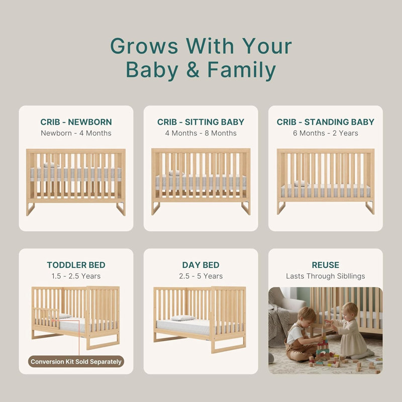 Austin 3-in-1 Convertible Crib, Natural, Natural