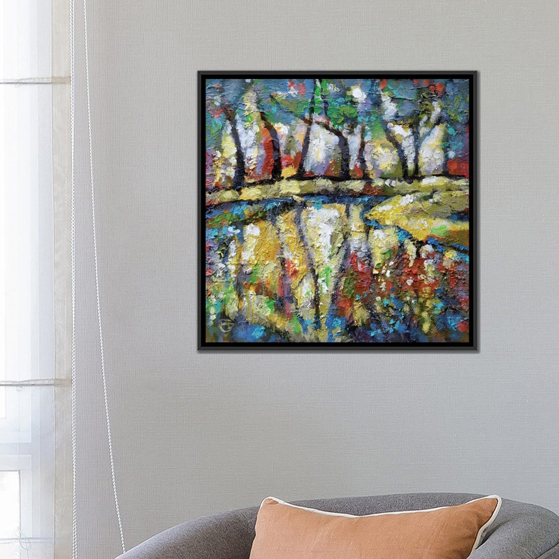 « summer creek », impression sur toile, H 18 po x l 18 po x P 1,5 po, Toile avec cadre noir, Pas de tapis