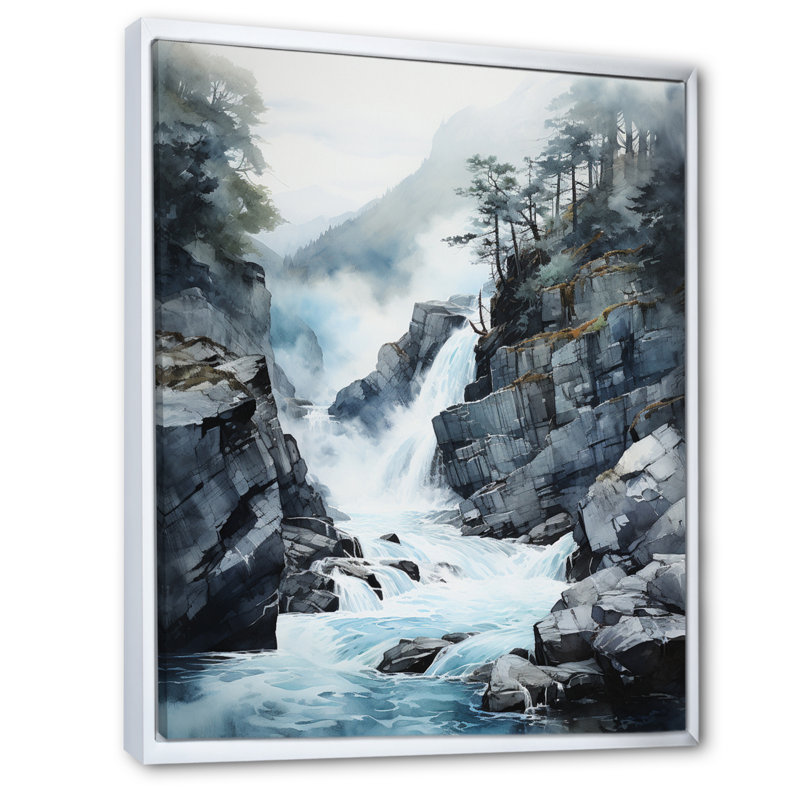 «Waterfall Endless Waterfall Journey I», reproduction sur toile, H 40 po x l 30 po x P 1,5 po, Cadre flottant blanc