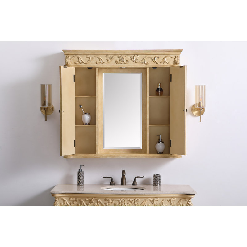 Armoire à pharmacie 2 lumières avec éclairage et prise électrique, H 38 po x l 42 po x P 7,5 po, Brun clair