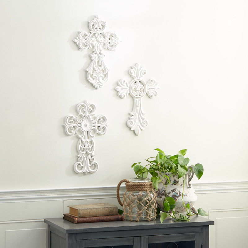 Ensemble de décoration murale en bois sculpté croix blanche