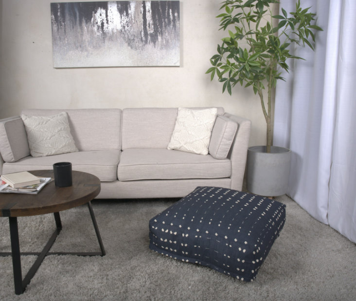 Pouf carré en tissu, bleu foncé