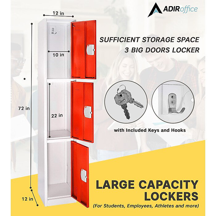 Red and White Triple Tier Steel Storage Locker with Digital Lock