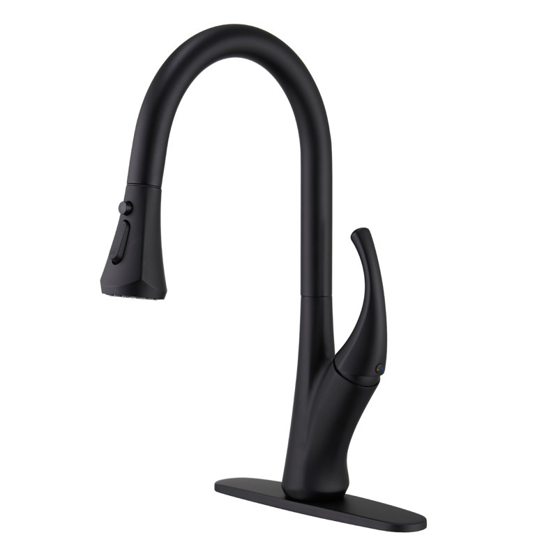 Robinet de cuisine rétractable à poignée simple, Noir mat