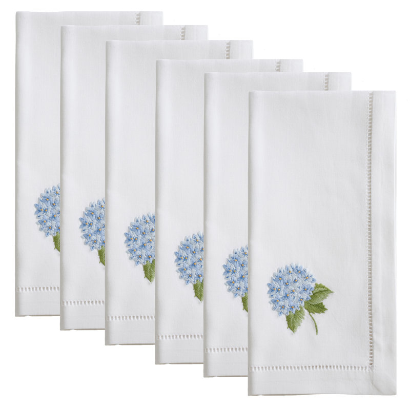 Plympt Cotton Embroidered Square Napkin, White/Blue