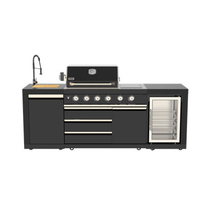 BroilChef® Yosemite 6 Burner Black S/S Suite Granite Countertop Black Stainless Steel Outdoor Kitchen Island Suite
