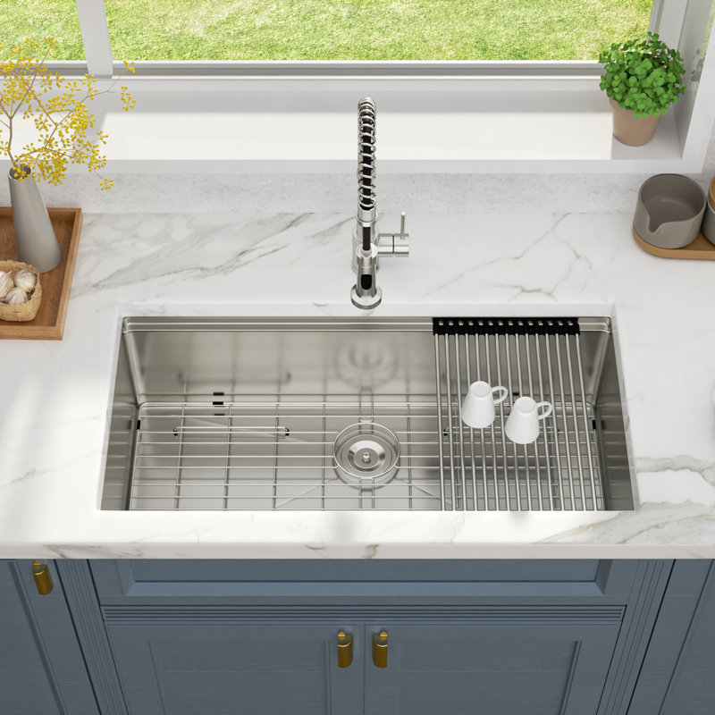 Évier de cuisine encastrable 36 po x l 19 po à station de travail simple en acier inoxydable calibre 16