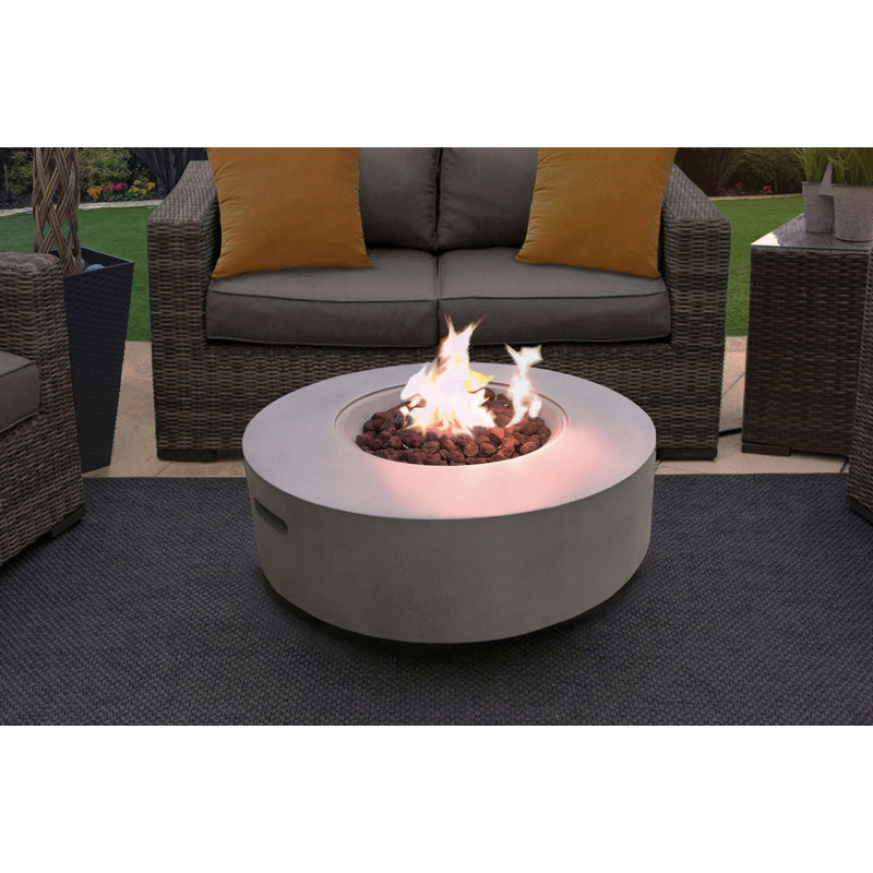 Aleidy Round Polyresin Propane Smokeless Fire Pit, Faux Light Stone