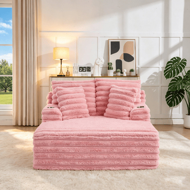 Fauteuil lounge surdimensionné Cloud Couch, chaise longue en fausse fourrure avec coussins et porte-gobelets, fauteuil lounge moelleux une place avec soutien à ressorts ensachés pour salon, chambre, coin lecture, aucun assemblage requis