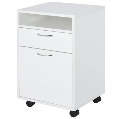 Mobile File Cabinet With Drawer, White Printer Stand With Storage Shelf & Cabinet, Rolling Office Organizer With Casters For Under Desk