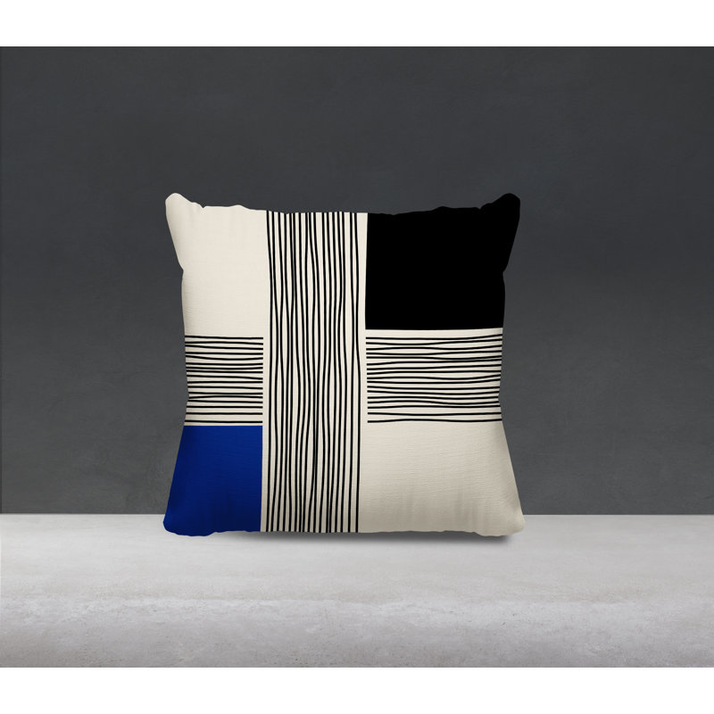 Cassie Abstract Outdoor Reversible Throw Pillow, 15"H x 15"W, Navy Blue/Cream/Black
