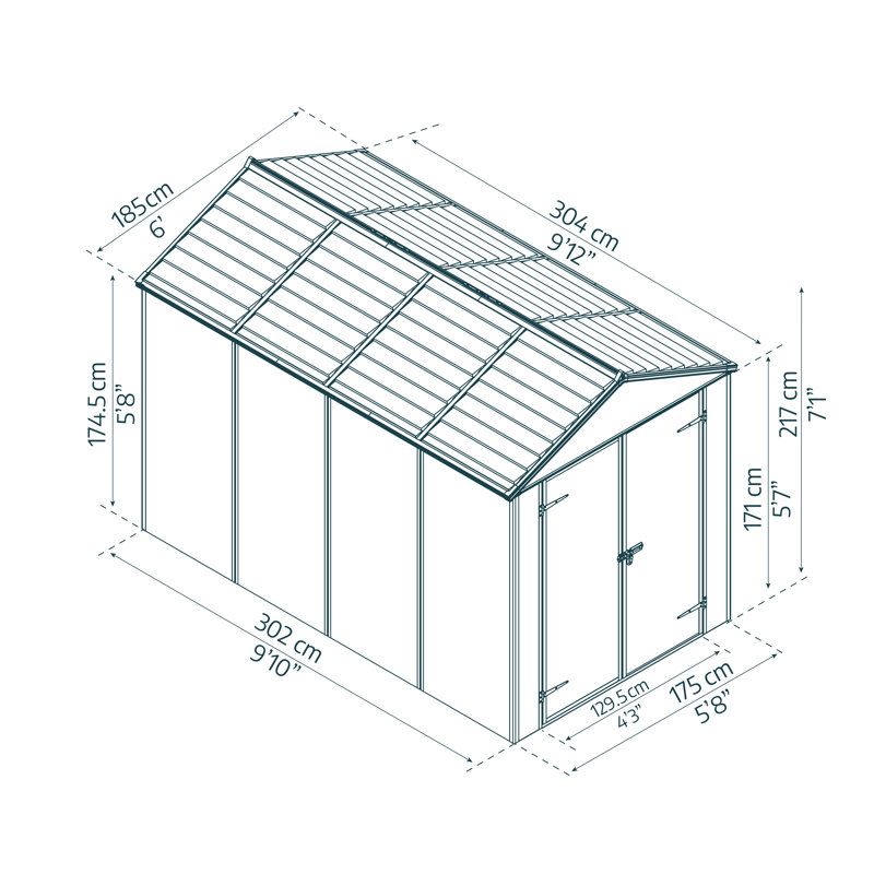 Palram - Canopia Rubicon Polycarbonate Storage Shed, 85" H x 72" W x 119" D