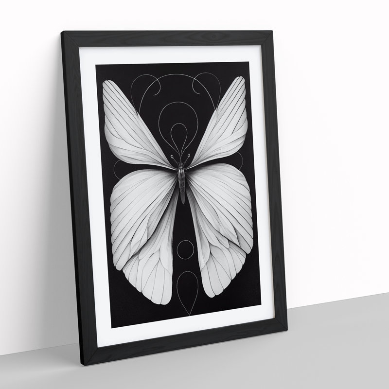 XV1022-4733X Tranquil Butterfly - Print, Black Framed, 66cm H x 48cm W, White