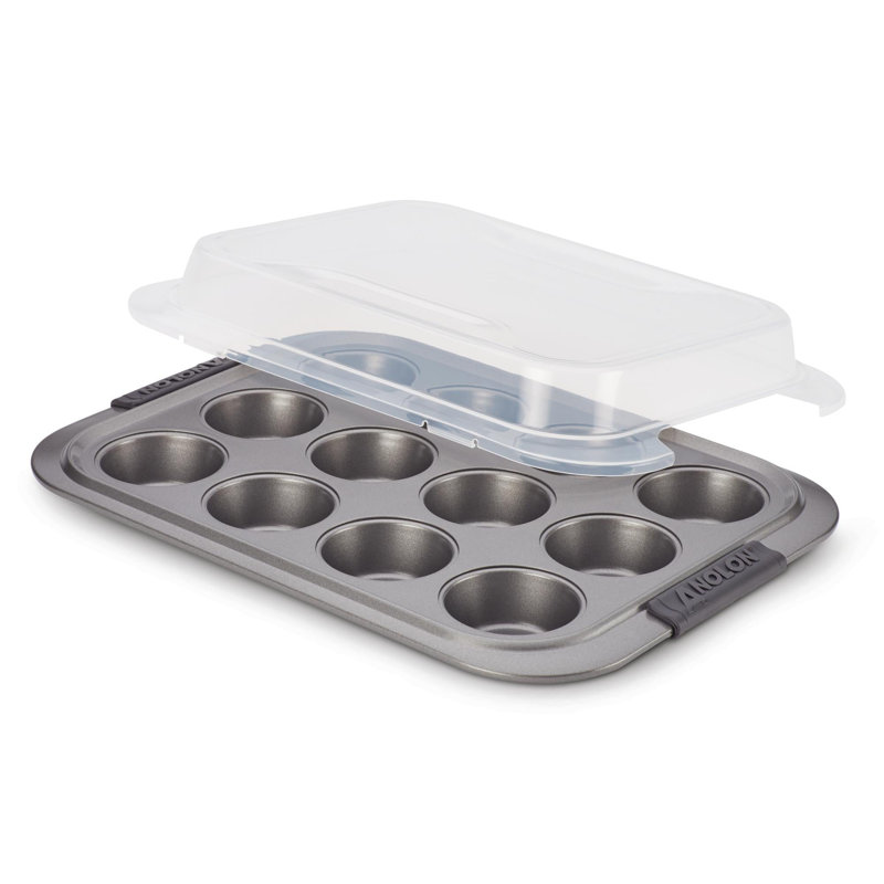 Anolon Advanced Bakeware Nonstick Muffin Pan with Lid, 12-Cup, Graphite