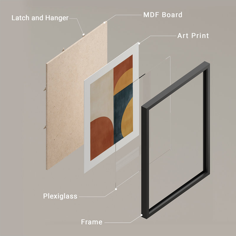 Reproduction d'art encadrée abstraite pour décoration intérieure moderne, H 14 po x l 11 po, Noir