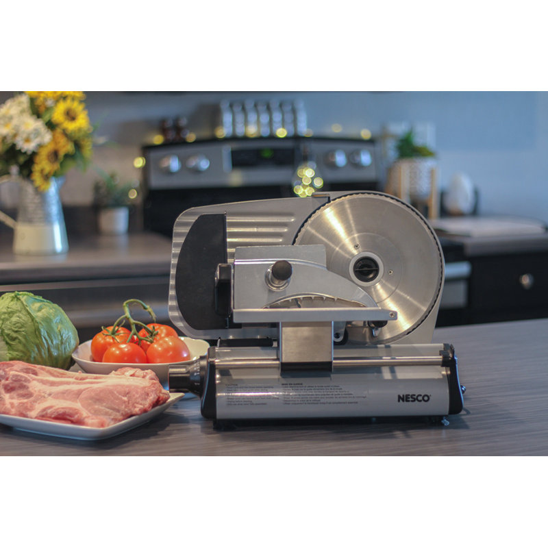 Nesco 8.7" Silver Die-Cast Aluminum Food Slicer with Blade Guard