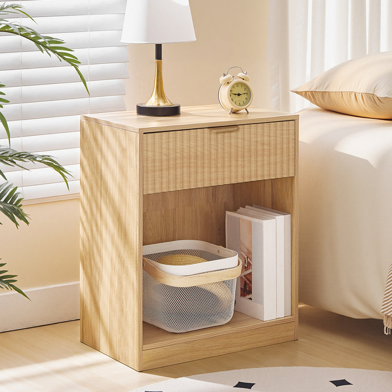 19.7'' W Nightstand With 1 Open Compartment And 1 Drawer, Natural