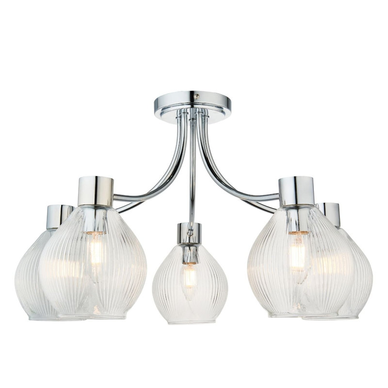 Glass Semi Flush Mount, 5 Lights, Polished Chrome, 335cm H x 572cm W x 572cm D