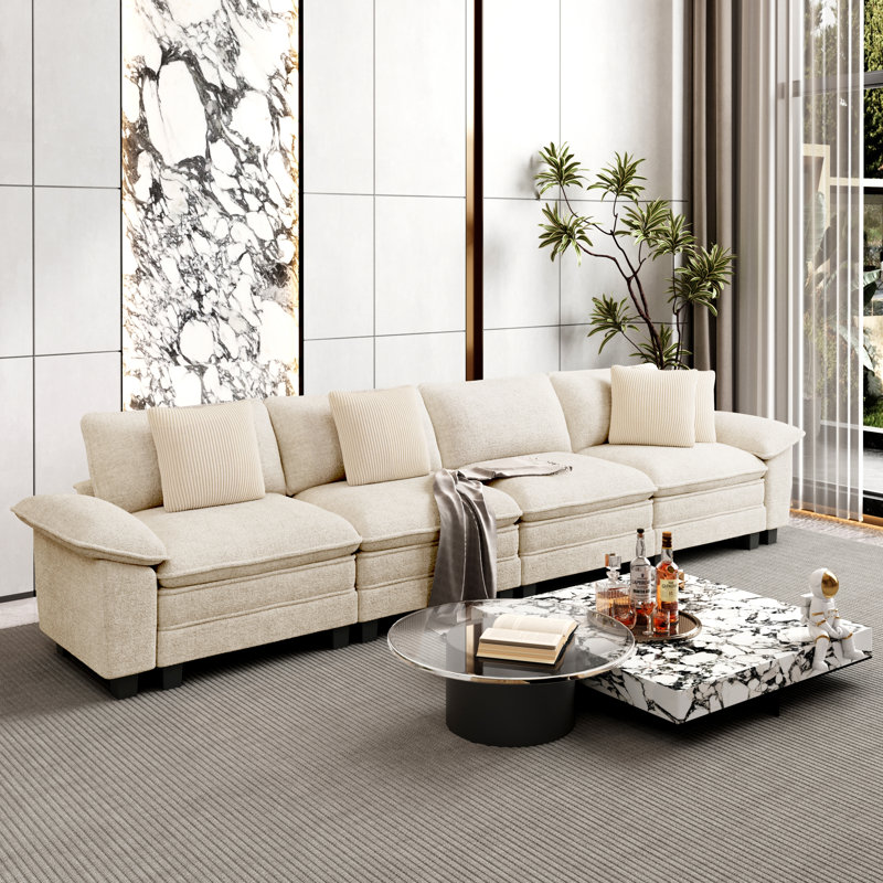 Chenille Sofa & Chaise, 4, Ivory Chenille