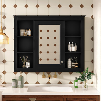 Armoire à pharmacie de 35 po x 27,5 po, armoire de rangement murale pour salle de bain, armoire de salle de bain moderne avec miroir, armoire à miroir avec 6 tablettes ouvertes (meuble-lavabo non inclus)