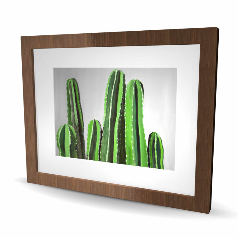 Bougies de cactus - motif floral botanique encadré, H 16 po x l 20 po, Brun