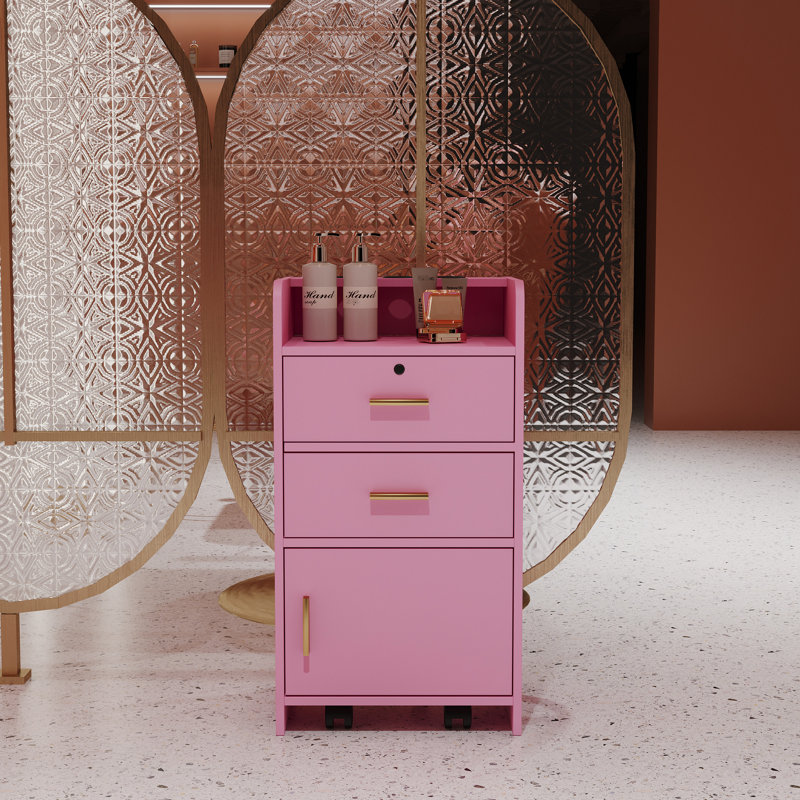 2 tiroirs et 1 armoire rose pour le rangement de l'équipement de salon de beauté