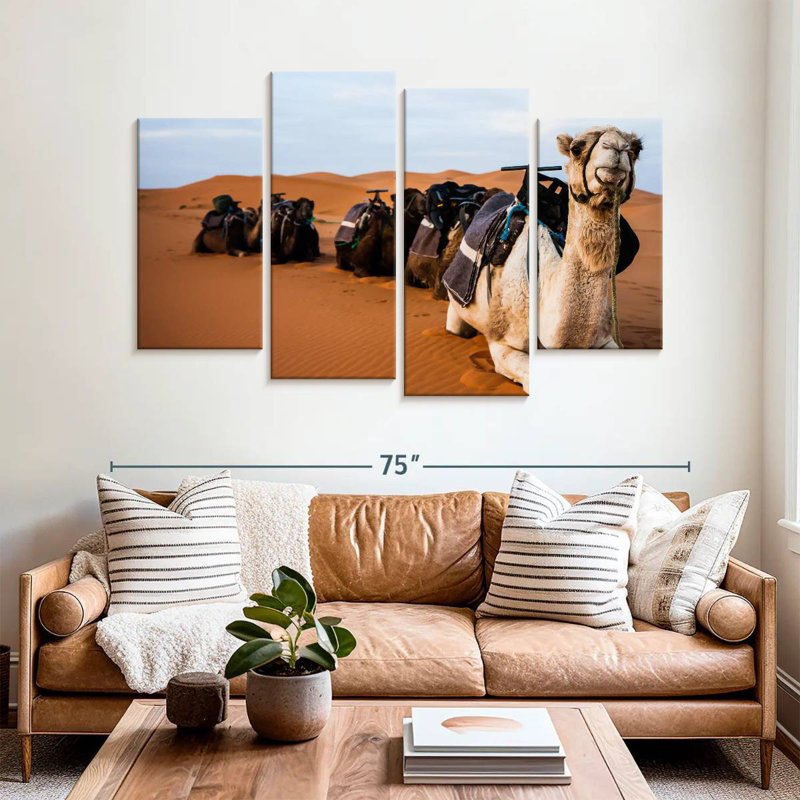 Camels In Morocco, H 42 po x l 68 po