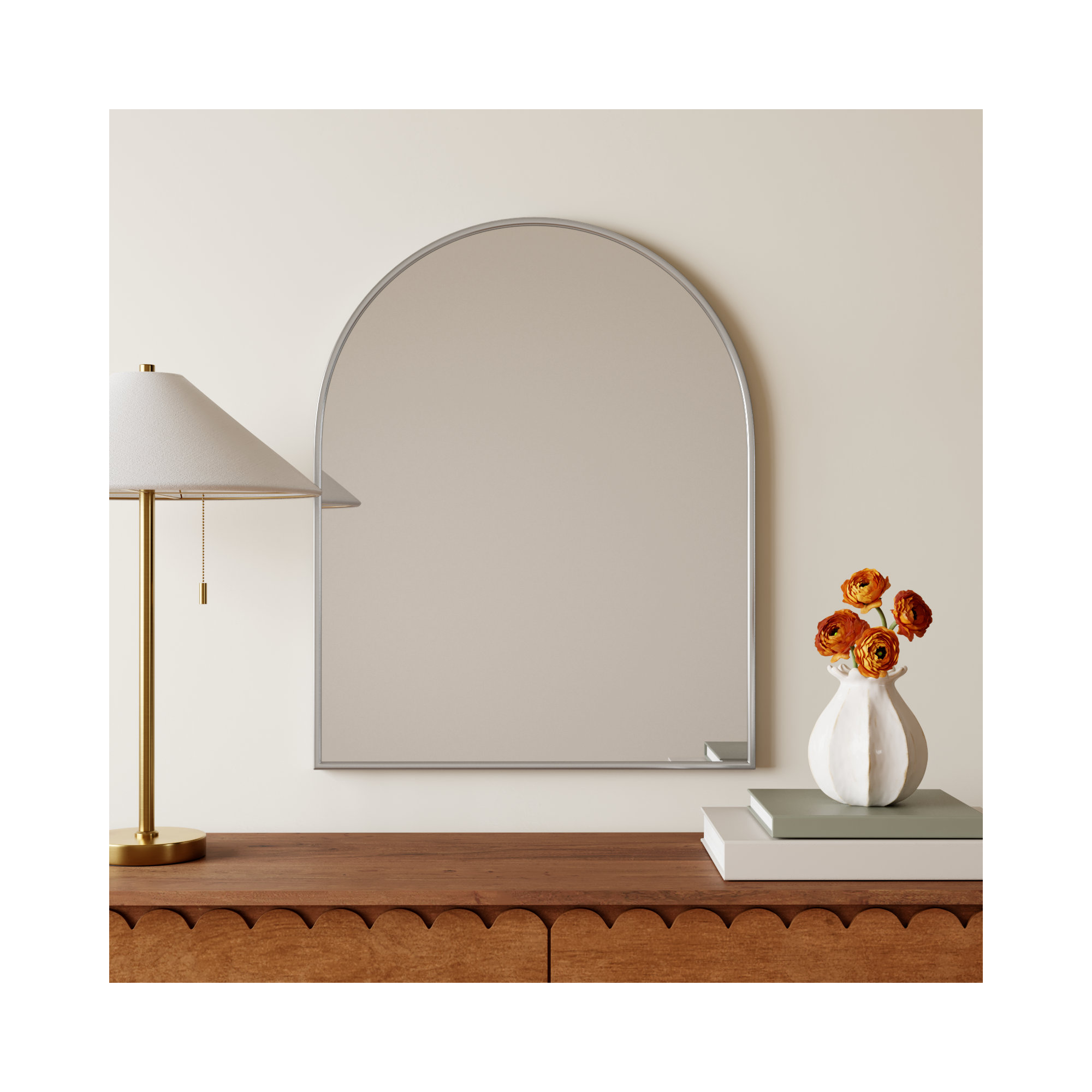 Sabine Metal Arch Wall Mirror, Silver, 30" x 24"