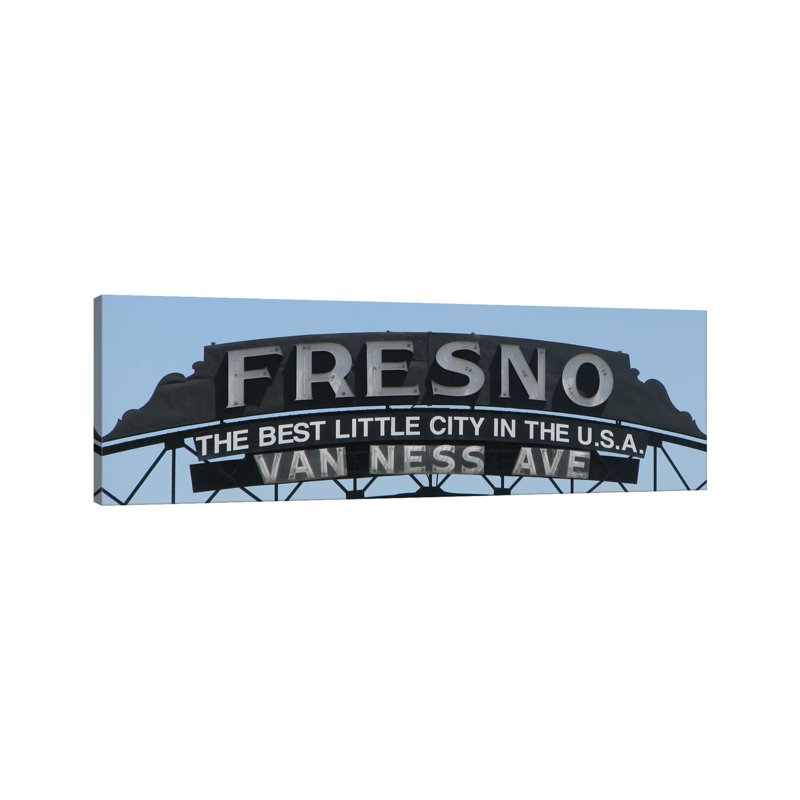 Fresno Panoramic Skyline Cityscape (Sign) 1 Piece Wrapped Canvas Panoramic Wall Art, 30.48 cm H x 91.44 cm W x 1.91 cm D
