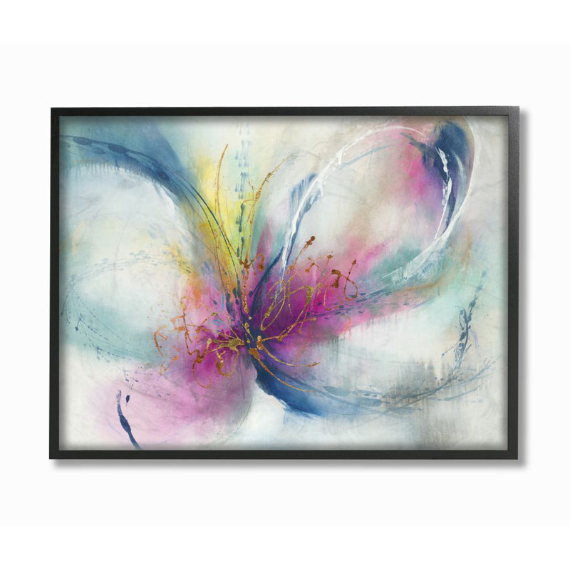 «Organic Butterfly Shape Rose Blue Nature» par K. Nari - reproduction d'art, H 11 po x l 14 po, Giclée encadrée noir minuit