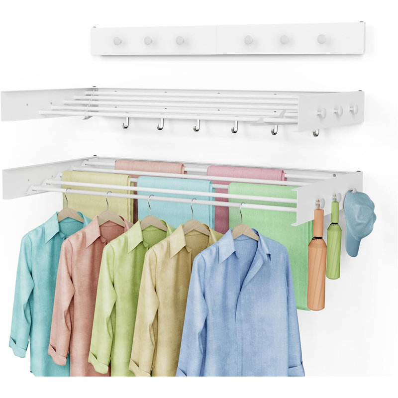 Wall Mounted Clothes Drying Rack - 40" Wide, 60 Lb Capacity, 5 Poles