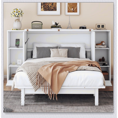 Murphy Bed with Shelves, Drawers and USB Ports 93.1"L (As a bed) 93.1"L x 13"W x 44"H(As a cabinet)