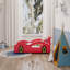 Lit de voiture de course en bois, lit plateforme simple en forme de voiture avec roues pour adolescents, rouge et jaune-391497506