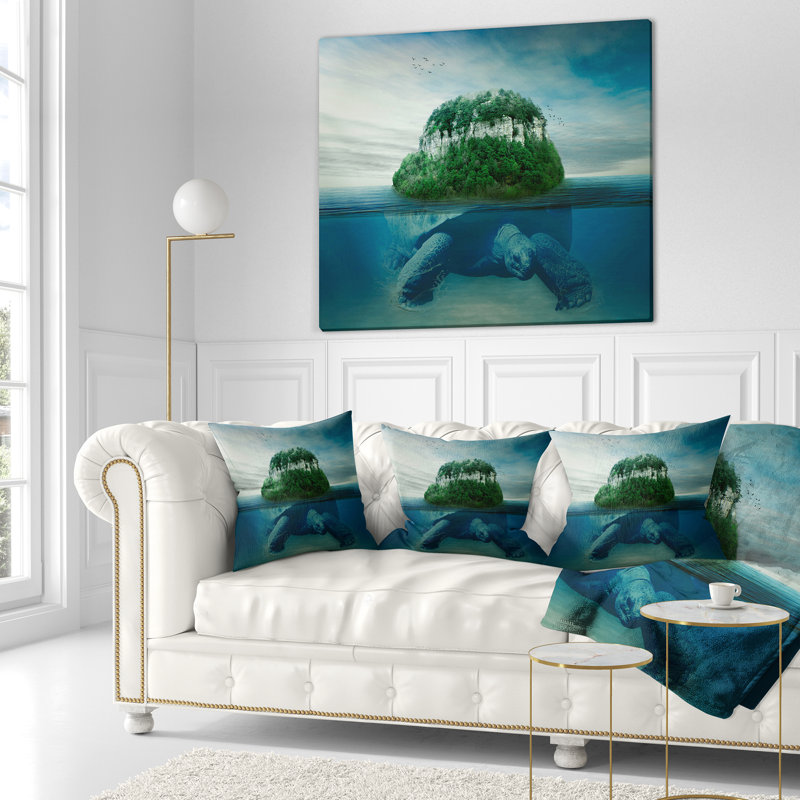 Tortue géante abstraite, 16 po x 1 po, Coussin décoratif