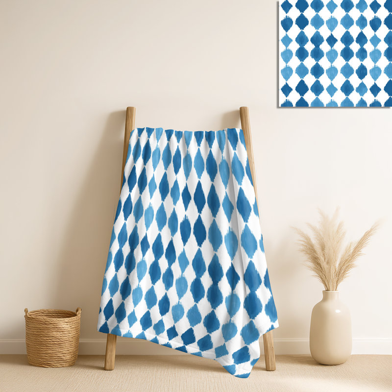 Ikat bleu et blanc - jeté de plage, jeté en peluche de plage