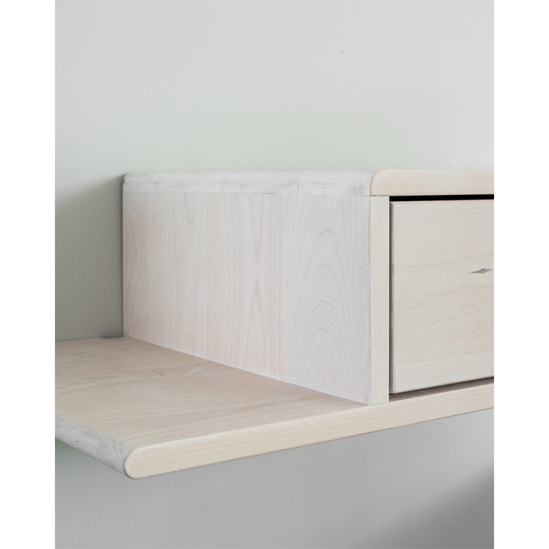 Champa 1 - Hardwood Floating Nightstand with Drawer - Left Shelf Bedside Table for Bedroom, White Birch