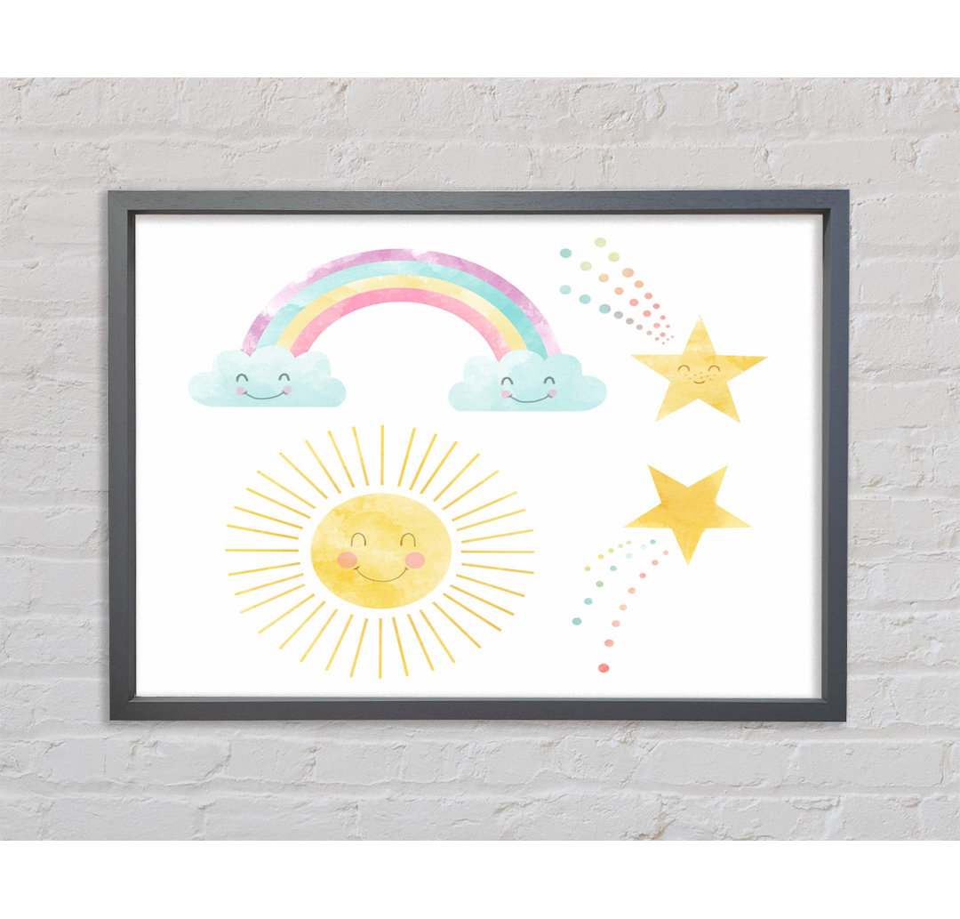 Happy Rainbow And Clouds - Einzelne Bilderrahmen Kunstdrucke auf Leinwand