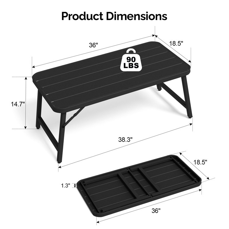 Foldable Rectangle Outdoor Side Table, Black